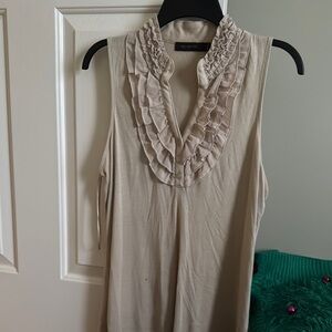 The Limited Tan Sleeveless Ruffled Bib Collar Blouse